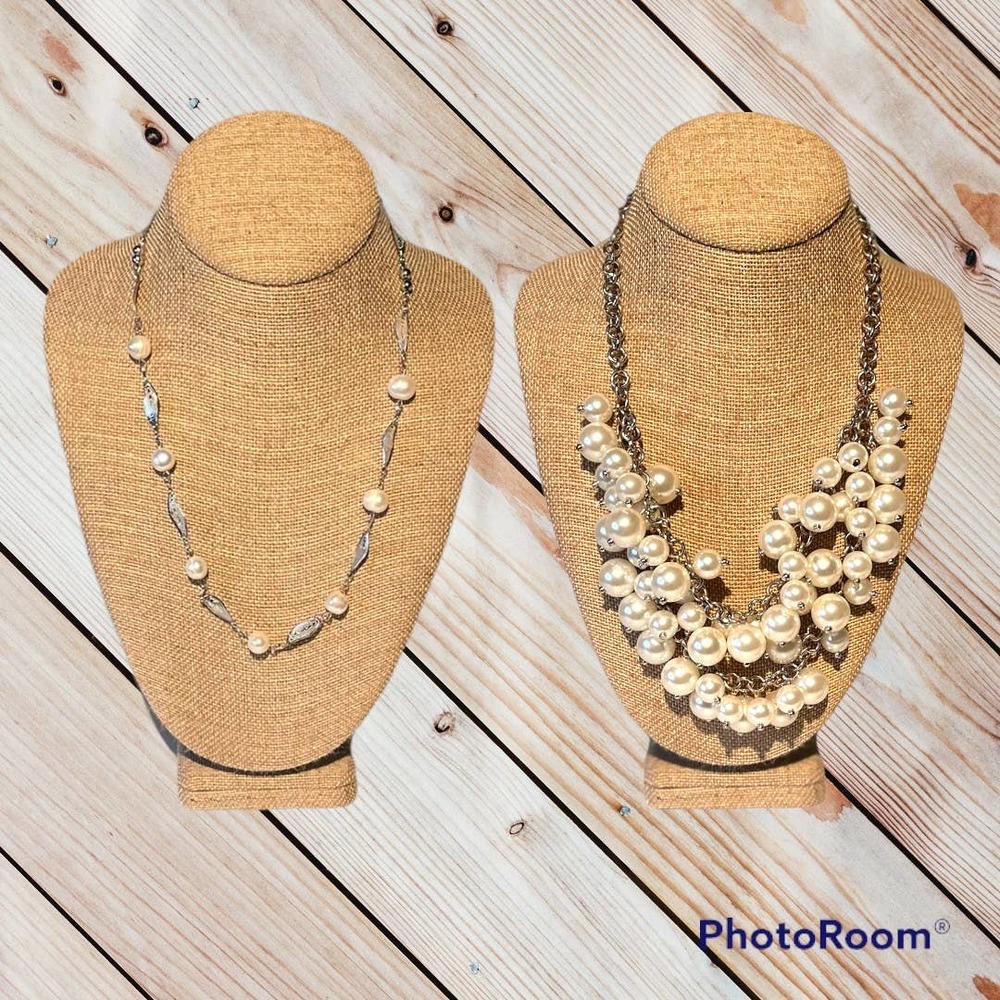 Silver Plated Faux Pearl Necklace Lot Multistrand Statement & Minimalist Strand